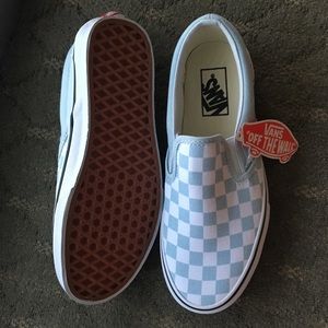 NWT baby blue slip on checkerboard vans